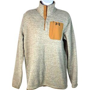 Under Armour Mens Specialist Henley 1/4 Zip Pullover M Tan Taupe Zip Pocket